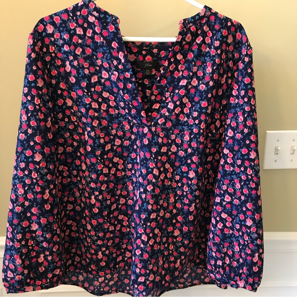 J. Crew Blue and Pink Floral Blouse